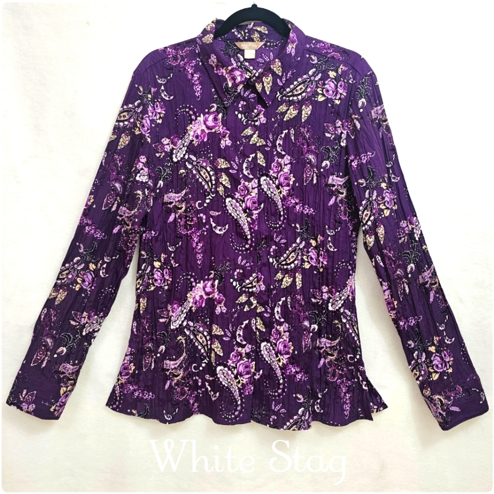 Purple Paisley Long Sleeved Top by White Stag, Easy Care, Size XL 16/18